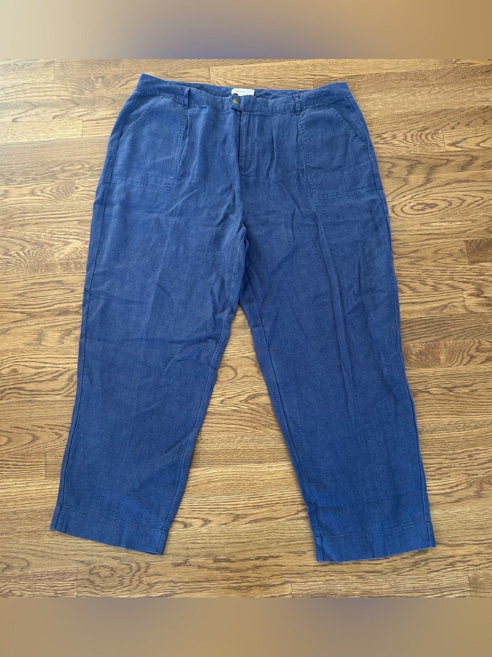 Coldwater Creek 20W Blue 100% Linen Straight Leg Pants Plus Size
